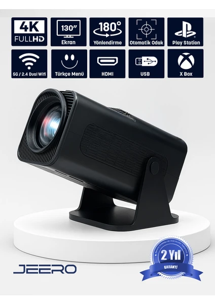 Jeero HY320 Taşınabilir 4K Android Projeksiyon Cihazı Türkçe Menü Full HD Destekli