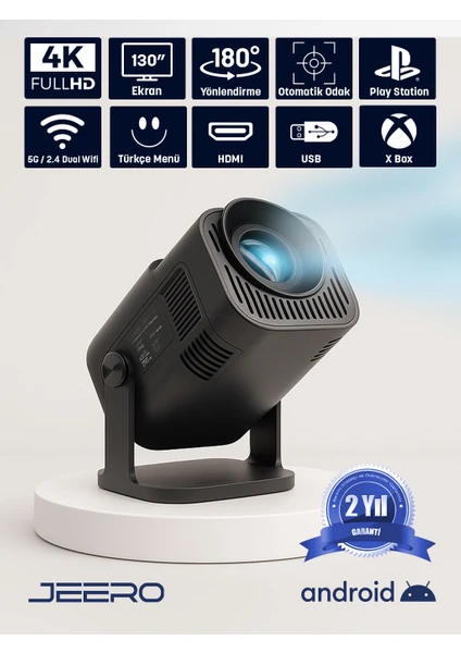 Jeero Android Oyunlu Projeksiyon Cihazı 2 Kollu 20.000 Oyun Türkçe Menü Full HD