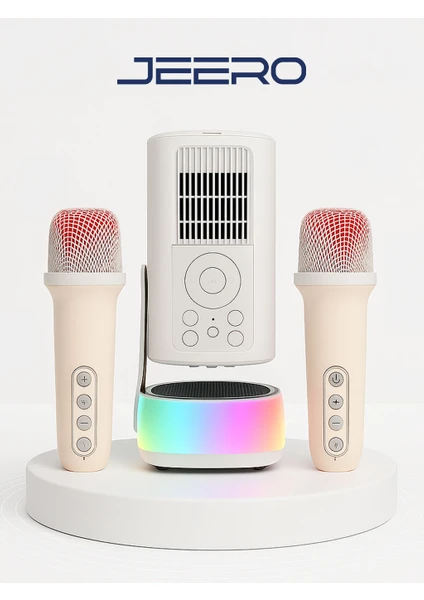 Jeero K6 Karaoke 4K Projeksiyon Cihazı Android 13 Dual Mikrofon RGB Işıklı
